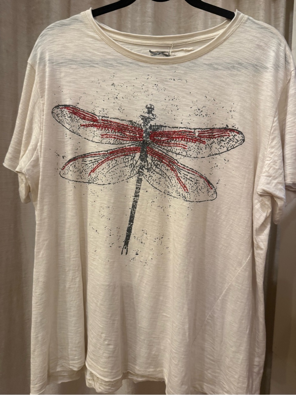 Oversized Cream Short-Sleeve Dragonfly Graphic Tee - Women